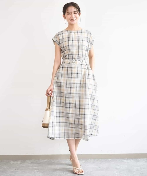 MK MICHEL KLEIN（エムケーミッシェルクラン）の「[洗える]オーガンジーチェック柄フレアシルエットワンピース（ワンピース・レディース・ネイビー/ベージュ・38）」の18枚目の写真