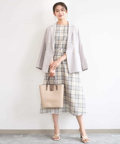 MK MICHEL KLEIN（エムケーミッシェルクラン）の「[洗える]オーガンジーチェック柄フレアシルエットワンピース（ワンピース・レディース・ネイビー/ベージュ・38）」の19枚目の写真