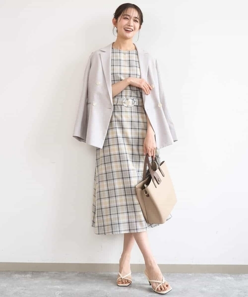 MK MICHEL KLEIN（エムケーミッシェルクラン）の「[洗える]オーガンジーチェック柄フレアシルエットワンピース（ワンピース・レディース・ネイビー/ベージュ・38）」の20枚目の写真
