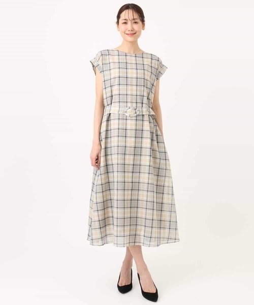 MK MICHEL KLEIN（エムケーミッシェルクラン）の「オーガンジーチェック柄フレアシルエットワンピース/洗える（ワンピース・レディース・ネイビー/ベージュ・38）」の11枚目の写真