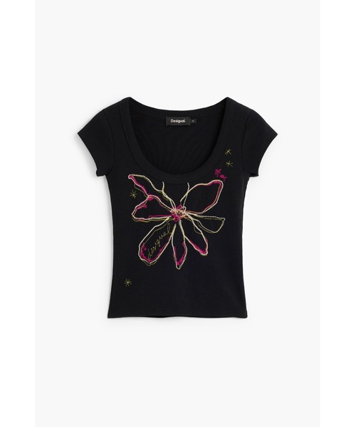 Desigual（デシグアル）の「バタフライフラワー刺繍風グラフィックT（Tシャツ/カットソー・レディース・ブラック/ホワイト・M/L/S/XL/XS）」の2枚目の写真