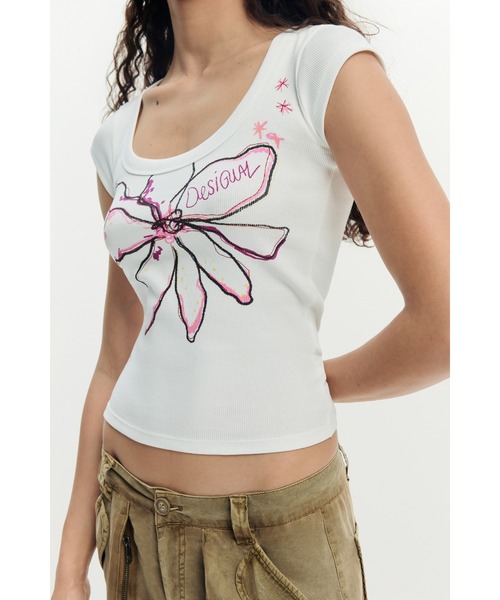 Desigual（デシグアル）の「バタフライフラワー刺繍風グラフィックT（Tシャツ/カットソー・レディース・ブラック/ホワイト・M/L/S/XL/XS）」の4枚目の写真