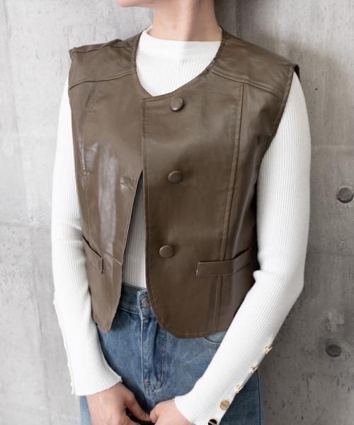 Miniministore(ミニミニストア)の「フェイクレザーベストレディースジレ韓国風(ベスト・レディース・ブラック/ブラウン・FREE)」の5枚目の写真