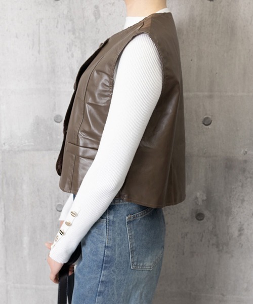 Miniministore(ミニミニストア)の「フェイクレザーベストレディースジレ韓国風(ベスト・レディース・ブラック/ブラウン・FREE)」の7枚目の写真