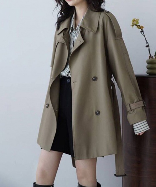 ＆soiree（アンドソワレ）の「2WAYスタンドカラーミドル丈トレンチコート（トレンチコート・レディース・ベージュ/オリーブ・LARGE/MEDIUM/SMALL/X-LARGE）」の4枚目の写真