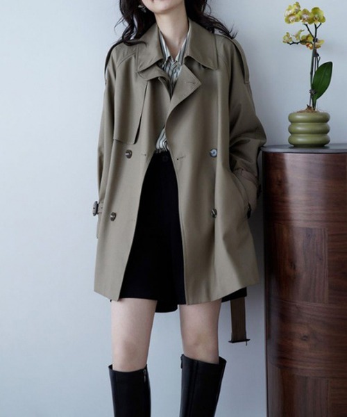 ＆soiree（アンドソワレ）の「2WAYスタンドカラーミドル丈トレンチコート（トレンチコート・レディース・ベージュ/オリーブ・LARGE/MEDIUM/SMALL/X-LARGE）」の5枚目の写真