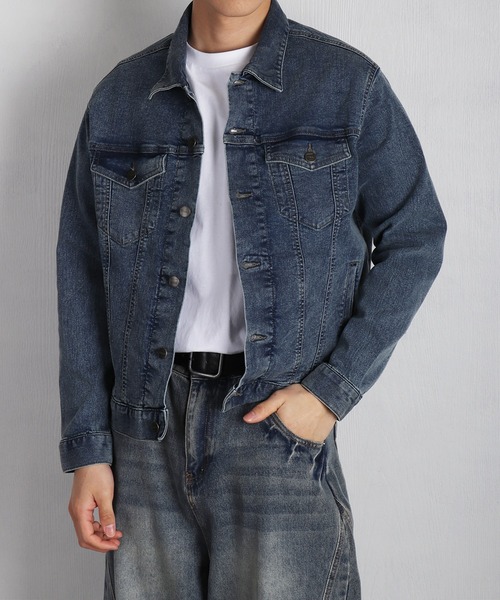 HANES(ヘインズ)の「Hanes / ヘインズ ストレッチ デニムジャケット ライトアウター レギュラーフィット(デニムジャケット・メンズ・ブルー/サックスブルー/ブラック/ネイビー・S/M/L/LL)」の13枚目の写真
