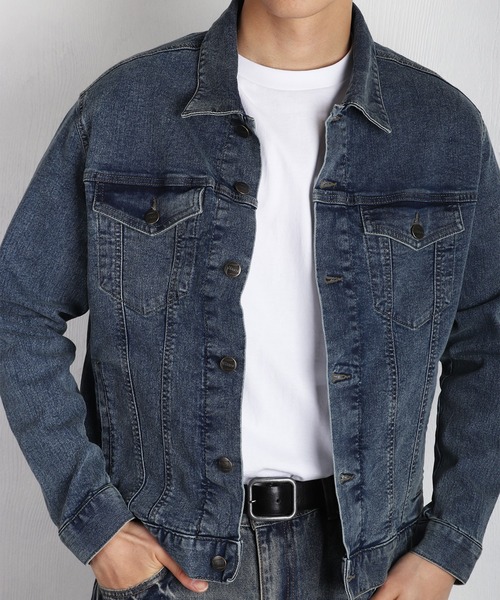 HANES(ヘインズ)の「Hanes / ヘインズ ストレッチ デニムジャケット ライトアウター レギュラーフィット(デニムジャケット・メンズ・ブルー/サックスブルー/ブラック/ネイビー・S/M/L/LL)」の15枚目の写真