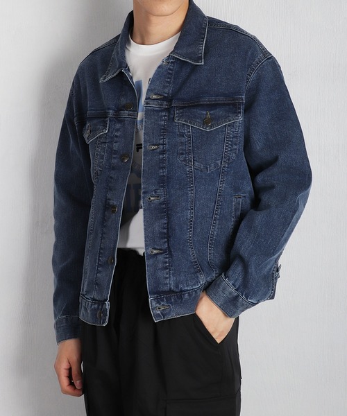 HANES(ヘインズ)の「Hanes / ヘインズ ストレッチ デニムジャケット ライトアウター レギュラーフィット(デニムジャケット・メンズ・ブルー/サックスブルー/ブラック/ネイビー・S/M/L/LL)」の22枚目の写真