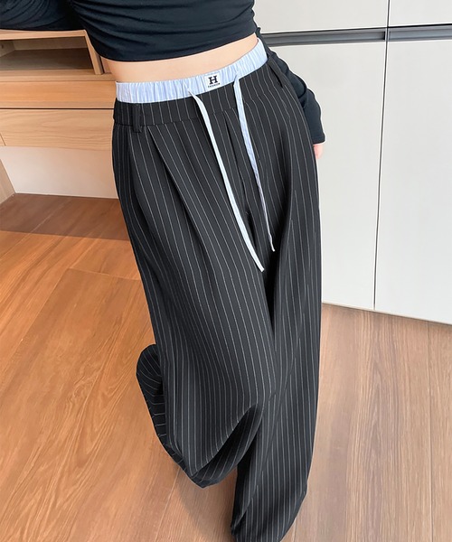 LAFFMO（ラフモ）の「ダブルウエストストライプワイドパンツ（その他パンツ・レディース・ブラック/グレー・F）」の2枚目の写真