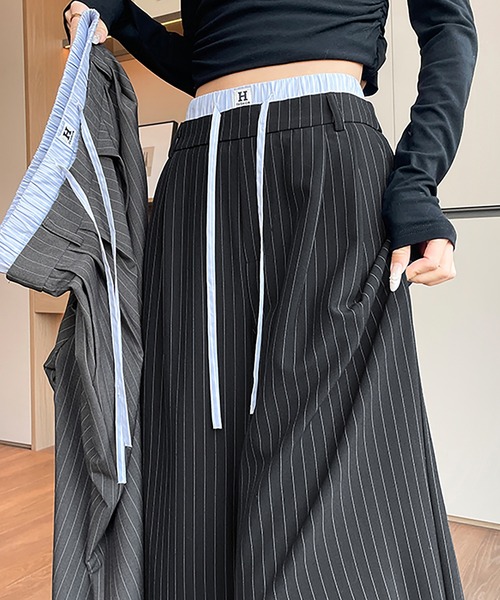 LAFFMO（ラフモ）の「ダブルウエストストライプワイドパンツ（その他パンツ・レディース・ブラック/グレー・F）」の4枚目の写真