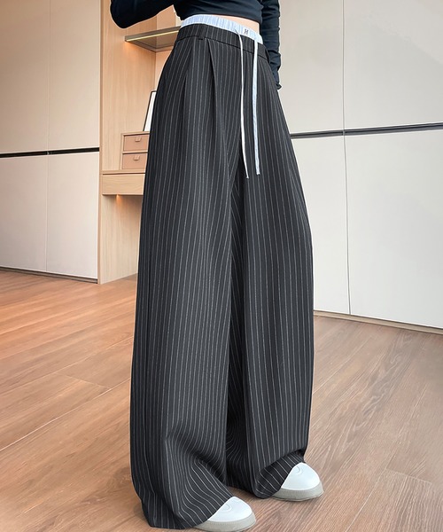 LAFFMO（ラフモ）の「ダブルウエストストライプワイドパンツ（その他パンツ・レディース・ブラック/グレー・F）」の6枚目の写真