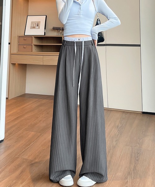 LAFFMO（ラフモ）の「ダブルウエストストライプワイドパンツ（その他パンツ・レディース・ブラック/グレー・F）」の8枚目の写真