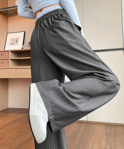 LAFFMO（ラフモ）の「ダブルウエストストライプワイドパンツ（その他パンツ・レディース・ブラック/グレー・F）」の12枚目の写真