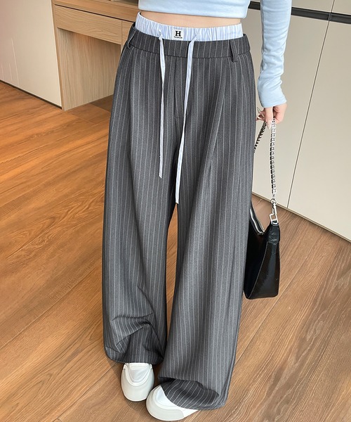 LAFFMO（ラフモ）の「ダブルウエストストライプワイドパンツ（その他パンツ・レディース・ブラック/グレー・F）」の10枚目の写真