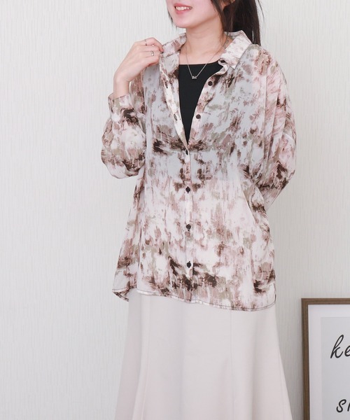 libelle more（リベル モア）の「タンク付ニュアンス柄オーバーサイズ長袖シアーシャツ（シャツ/ブラウス・レディース・グレー/ブルー/ブラック/ブラウン・L/M）」の3枚目の写真