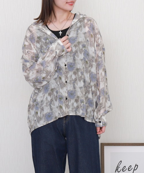 libelle more（リベル モア）の「タンク付ニュアンス柄オーバーサイズ長袖シアーシャツ（シャツ/ブラウス・レディース・グレー/ブルー/ブラック/ブラウン・L/M）」の9枚目の写真