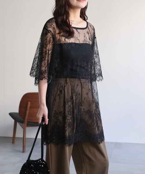 ap retro(アプレトロ)の「シアーレーストップス / レイヤード 透け感 大人フェミニン(シャツ/ブラウス・レディース・ホワイト/ブラック・FREE)」の1枚目の写真