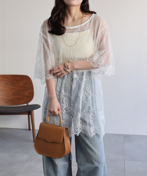 ap retro(アプレトロ)の「シアーレーストップス / レイヤード 透け感 大人フェミニン(シャツ/ブラウス・レディース・ホワイト/ブラック・FREE)」の4枚目の写真