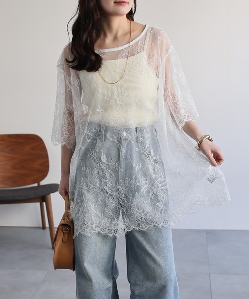 ap retro(アプレトロ)の「シアーレーストップス / レイヤード 透け感 大人フェミニン(シャツ/ブラウス・レディース・ホワイト/ブラック・FREE)」の7枚目の写真