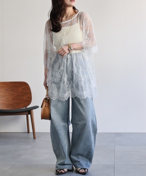 ap retro(アプレトロ)の「シアーレーストップス / レイヤード 透け感 大人フェミニン(シャツ/ブラウス・レディース・ホワイト/ブラック・FREE)」の15枚目の写真