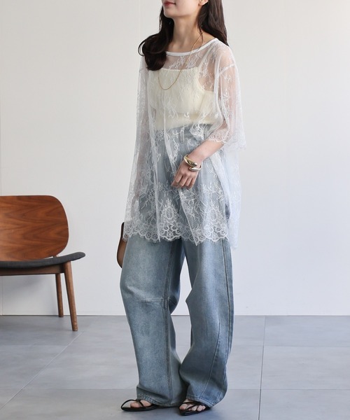 ap retro(アプレトロ)の「シアーレーストップス / レイヤード 透け感 大人フェミニン(シャツ/ブラウス・レディース・ホワイト/ブラック・FREE)」の21枚目の写真