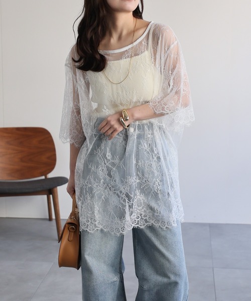 ap retro(アプレトロ)の「シアーレーストップス / レイヤード 透け感 大人フェミニン(シャツ/ブラウス・レディース・ホワイト/ブラック・FREE)」の6枚目の写真