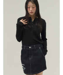 Stretch Rib Jersey Button Placket Top_Black