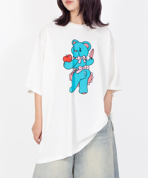PUNYUS(プニュズ)の「ベアプリントTシャツ(Tシャツ/カットソー・レディース・ブラック/ホワイト/ピンク・3/5/4)」の6枚目の写真