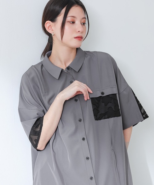 kOhAKU(コハク)の「シアー切替ファスナーシャツ(シャツ/ブラウス・レディース・ブラック/グレー・FREE)」の12枚目の写真