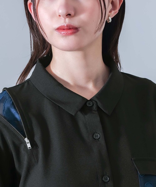 kOhAKU(コハク)の「シアー切替ファスナーシャツ(シャツ/ブラウス・レディース・ブラック/グレー・FREE)」の14枚目の写真