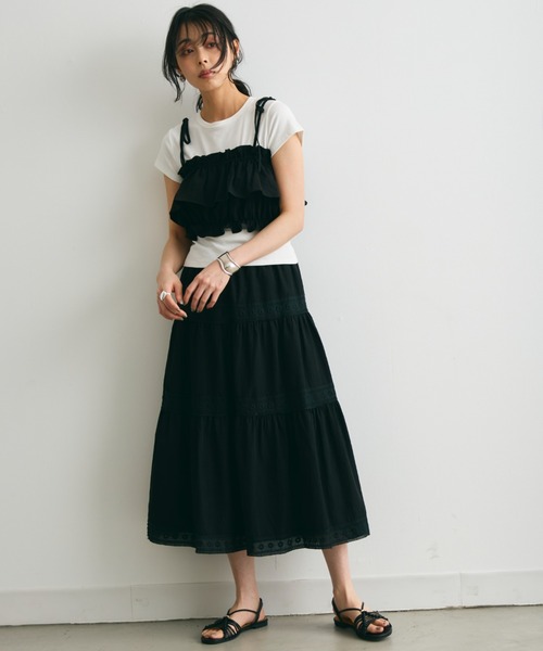 Trish（トリッシュ）の「エアリーティアードロングスカート（スカート・レディース・ブラック/ホワイト・FREE）」の17枚目の写真