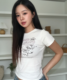 バブルバニープリントスリムフィット半袖Tシャツアイボリー