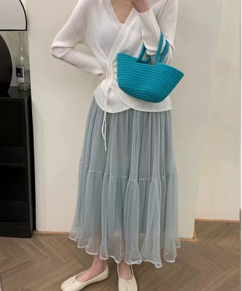 LUMIRA（アパレル）（ルミラ）の「Aライン ロングスカート チュールスカート（スカート・レディース・グリーン/ブラウン/アイボリー/ブラック/パープル・FREE）」の5枚目の写真