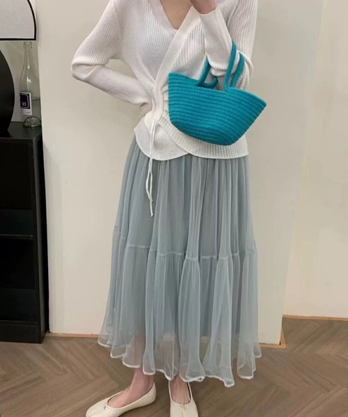 LUMIRA（アパレル）（ルミラ）の「Aライン ロングスカート チュールスカート（スカート・レディース・グリーン/ブラウン/アイボリー/ブラック/パープル・FREE）」の17枚目の写真