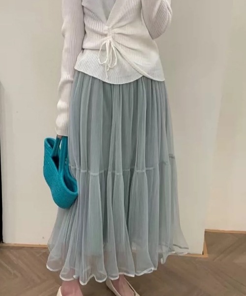 LUMIRA（アパレル）（ルミラ）の「Aライン ロングスカート チュールスカート（スカート・レディース・グリーン/ブラウン/アイボリー/ブラック/パープル・FREE）」の18枚目の写真