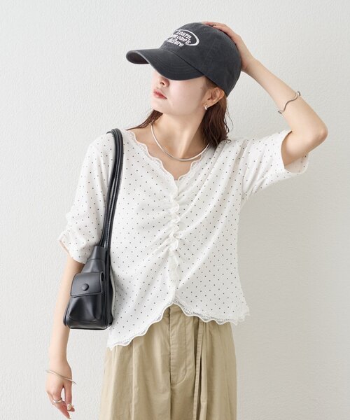mystic(ミスティック)の「《4色展開/柔らかリブ素材》半袖ギャザーリブカーディガン(Tシャツ/カットソー・レディース・ホワイト系その他2/ホワイト系その他/グレー/オフホワイト・FREE)」の15枚目の写真