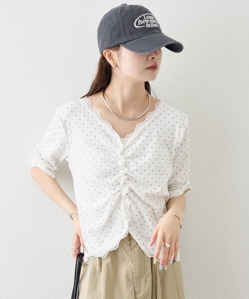 mystic(ミスティック)の「《4色展開/柔らかリブ素材》半袖ギャザーリブカーディガン(Tシャツ/カットソー・レディース・ホワイト系その他2/ホワイト系その他/グレー/オフホワイト・FREE)」の17枚目の写真