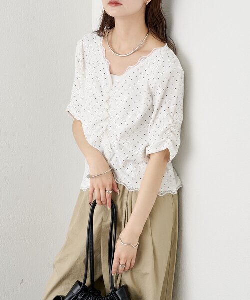 mystic(ミスティック)の「《4色展開/柔らかリブ素材》半袖ギャザーリブカーディガン(Tシャツ/カットソー・レディース・ホワイト系その他2/ホワイト系その他/グレー/オフホワイト・FREE)」の20枚目の写真