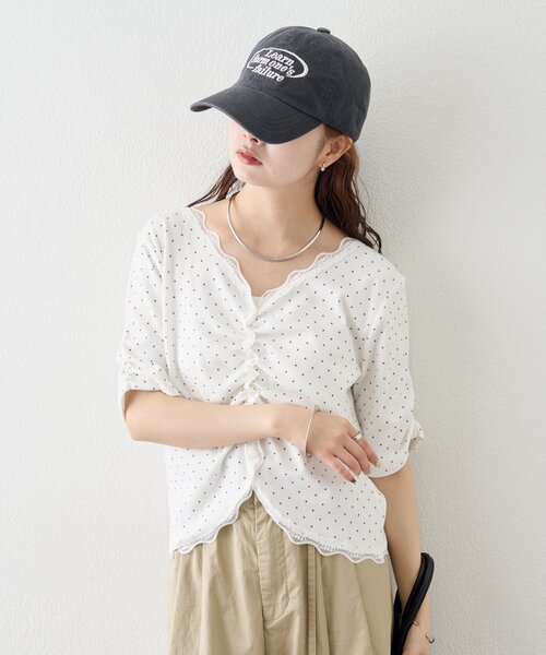 mystic(ミスティック)の「《4色展開/柔らかリブ素材》半袖ギャザーリブカーディガン(Tシャツ/カットソー・レディース・ホワイト系その他2/ホワイト系その他/グレー/オフホワイト・FREE)」の21枚目の写真