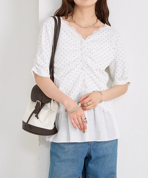 mystic(ミスティック)の「【4色展開/柔らかリブ素材】半袖ギャザーリブカーディガン(Tシャツ/カットソー・レディース・ホワイト系その他2/ホワイト系その他/グレー/オフホワイト・FREE)」の19枚目の写真