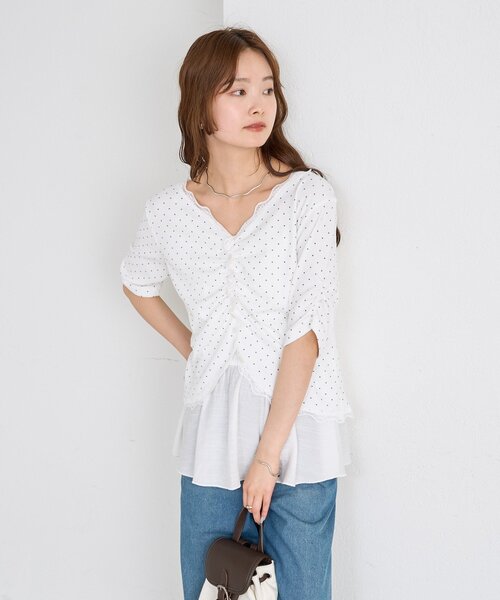 mystic(ミスティック)の「【4色展開/柔らかリブ素材】半袖ギャザーリブカーディガン(Tシャツ/カットソー・レディース・ホワイト系その他2/ホワイト系その他/グレー/オフホワイト・FREE)」の20枚目の写真