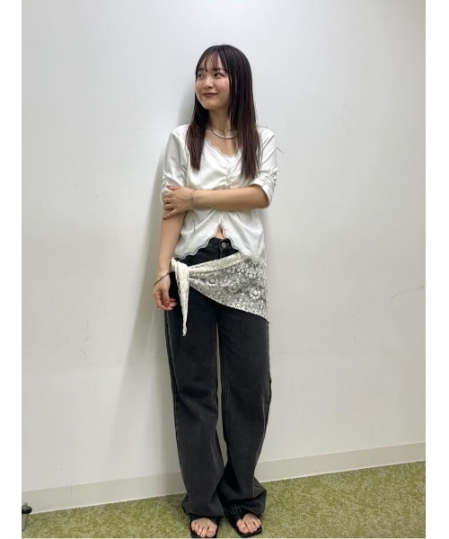 mystic(ミスティック)の「《4色展開/柔らかリブ素材》半袖ギャザーリブカーディガン(Tシャツ/カットソー・レディース・ホワイト系その他2/ホワイト系その他/グレー/オフホワイト・FREE)」の11枚目の写真