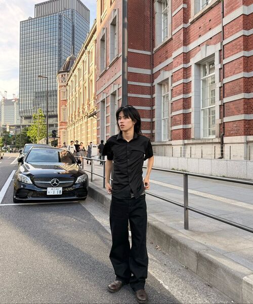 MUSINSA STANDARD（ムシンサスタンダード）の「[クールタンダード] トリコット半袖シャツ [ブラック]（ビジネスシャツ・メンズ・その他・SMALL//X-LARGE/2XL/MEDIUM/LARGE）」の6枚目の写真