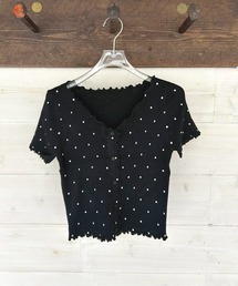 【 New market 】 ドット リブ 半袖 カーディガン