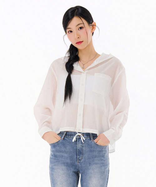 CHASECULT(チェイスカルト)の「女性シアーフードシャツ-FBRG5473C01(シャツ/ブラウス・レディース・ホワイト・85/90)」の2枚目の写真