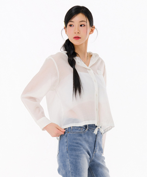 CHASECULT(チェイスカルト)の「女性シアーフードシャツ-FBRG5473C01(シャツ/ブラウス・レディース・ホワイト・85/90)」の4枚目の写真