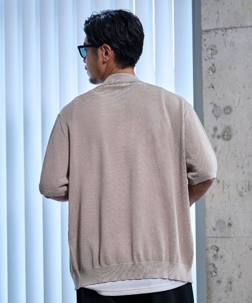 CavariA(キャバリア)の「『CavariA/キャバリア』14G接触冷感鹿の子編みルーズサイズ半袖ポロカーディガン(カーディガン/ボレロ・メンズ・ブラック/チャコール/グレイッシュベージュ・M/L)」の11枚目の写真