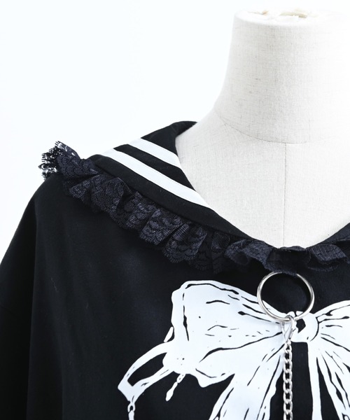 TRAVAS TOKYO(トラバス トウキョウ)の「『TRAVAS TOKYO/トラバス トーキョー』レース使いセーラーカラーTシャツ(Tシャツ/カットソー・レディース・ブラック/ホワイト×ブラック・FREE)」の21枚目の写真
