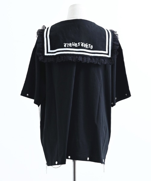 TRAVAS TOKYO(トラバス トウキョウ)の「『TRAVAS TOKYO/トラバス トーキョー』レース使いセーラーカラーTシャツ(Tシャツ/カットソー・レディース・ブラック/ホワイト×ブラック・FREE)」の19枚目の写真